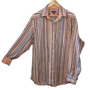 Johnston & Murphy Tailored Fit Orange Stripe Button Down Shirt Size Large